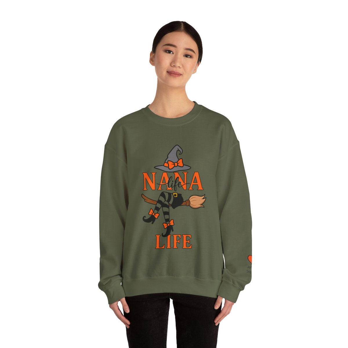 “Personalized NANA Life Halloween Sweatshirt – Custom Witch Crewneck with Grandkids’ Names (Unisex)”