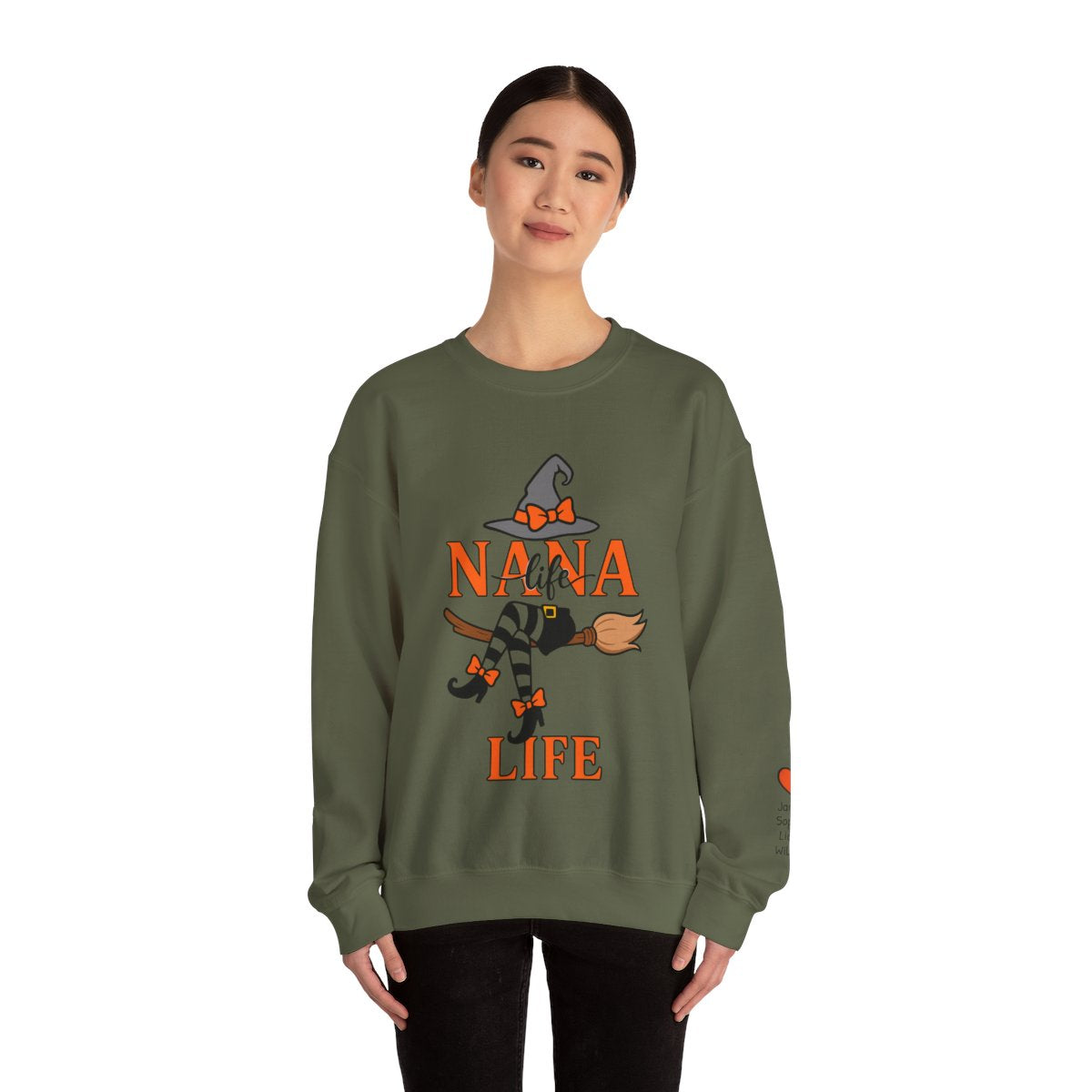 “Personalized NANA Life Halloween Sweatshirt – Custom Witch Crewneck with Grandkids’ Names (Unisex)”