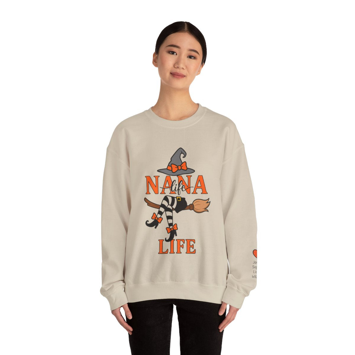 “Personalized NANA Life Halloween Sweatshirt – Custom Witch Crewneck with Grandkids’ Names (Unisex)”