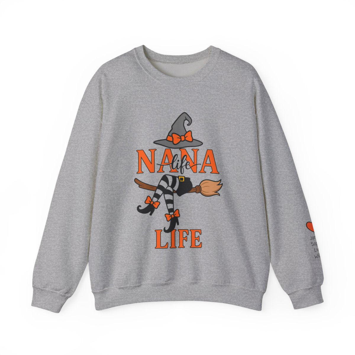 “Personalized NANA Life Halloween Sweatshirt – Custom Witch Crewneck with Grandkids’ Names (Unisex)”