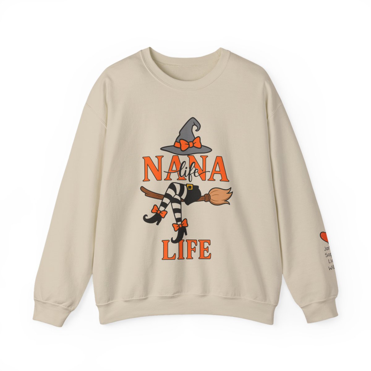 “Personalized NANA Life Halloween Sweatshirt – Custom Witch Crewneck with Grandkids’ Names (Unisex)”
