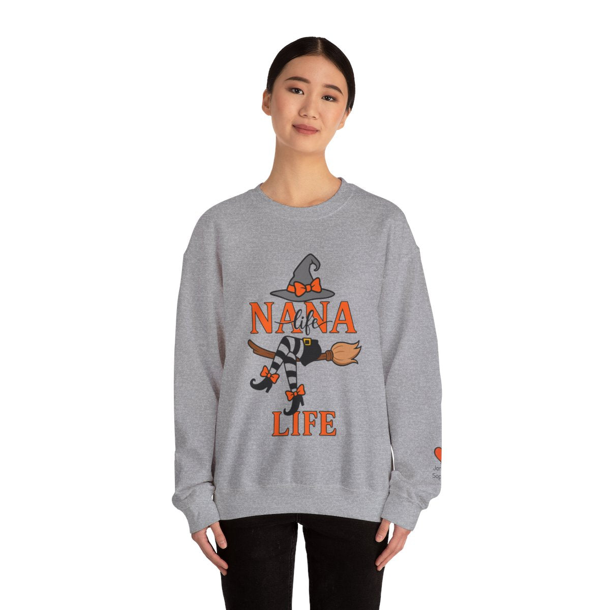 “Personalized NANA Life Halloween Sweatshirt – Custom Witch Crewneck with Grandkids’ Names (Unisex)”